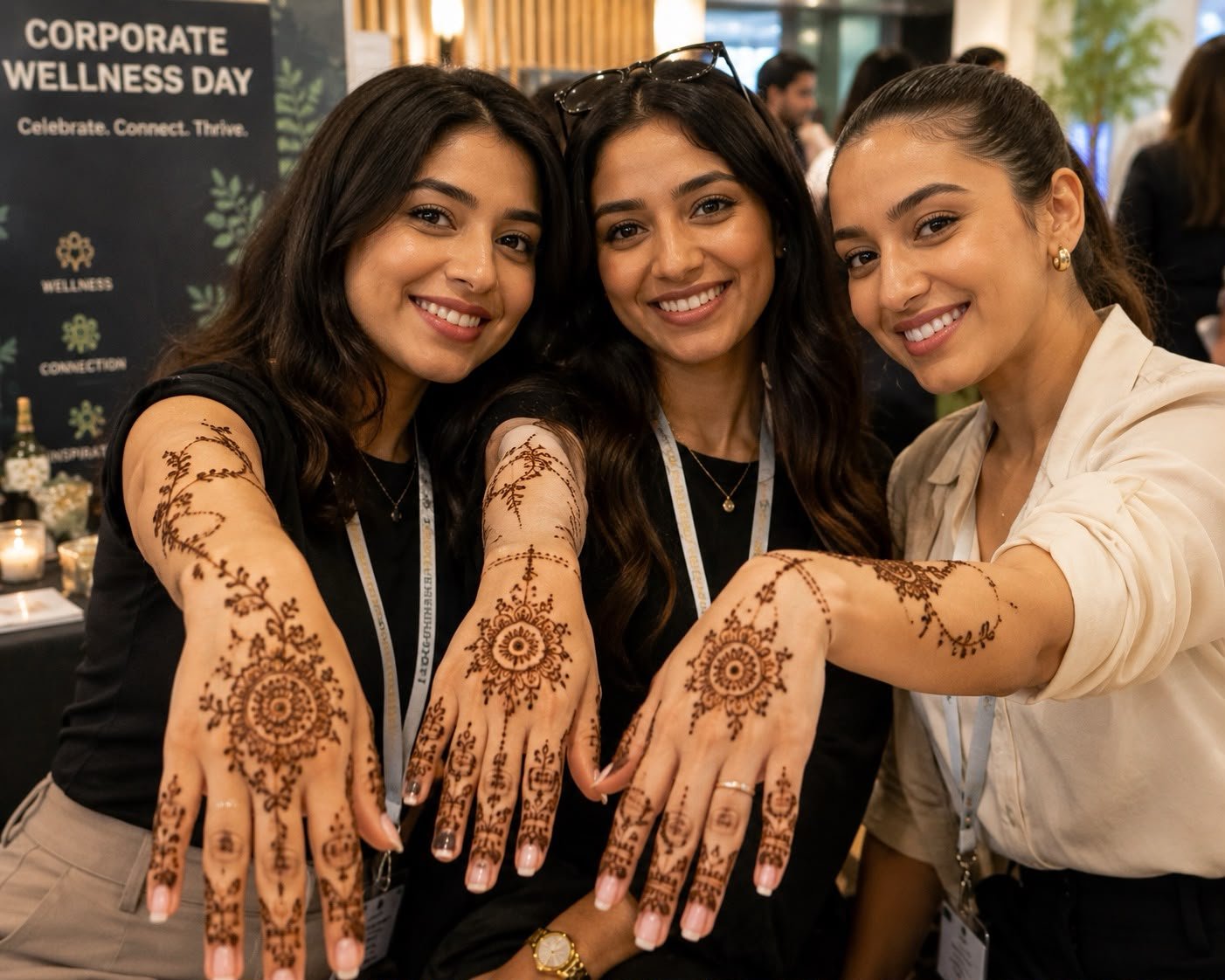 Henna artist working at a corporate event