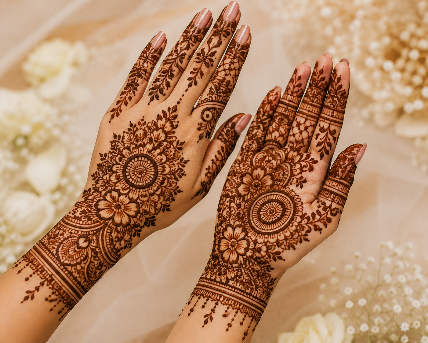Party mehndi design on one hand