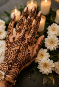 Henna design surrounded by flowers